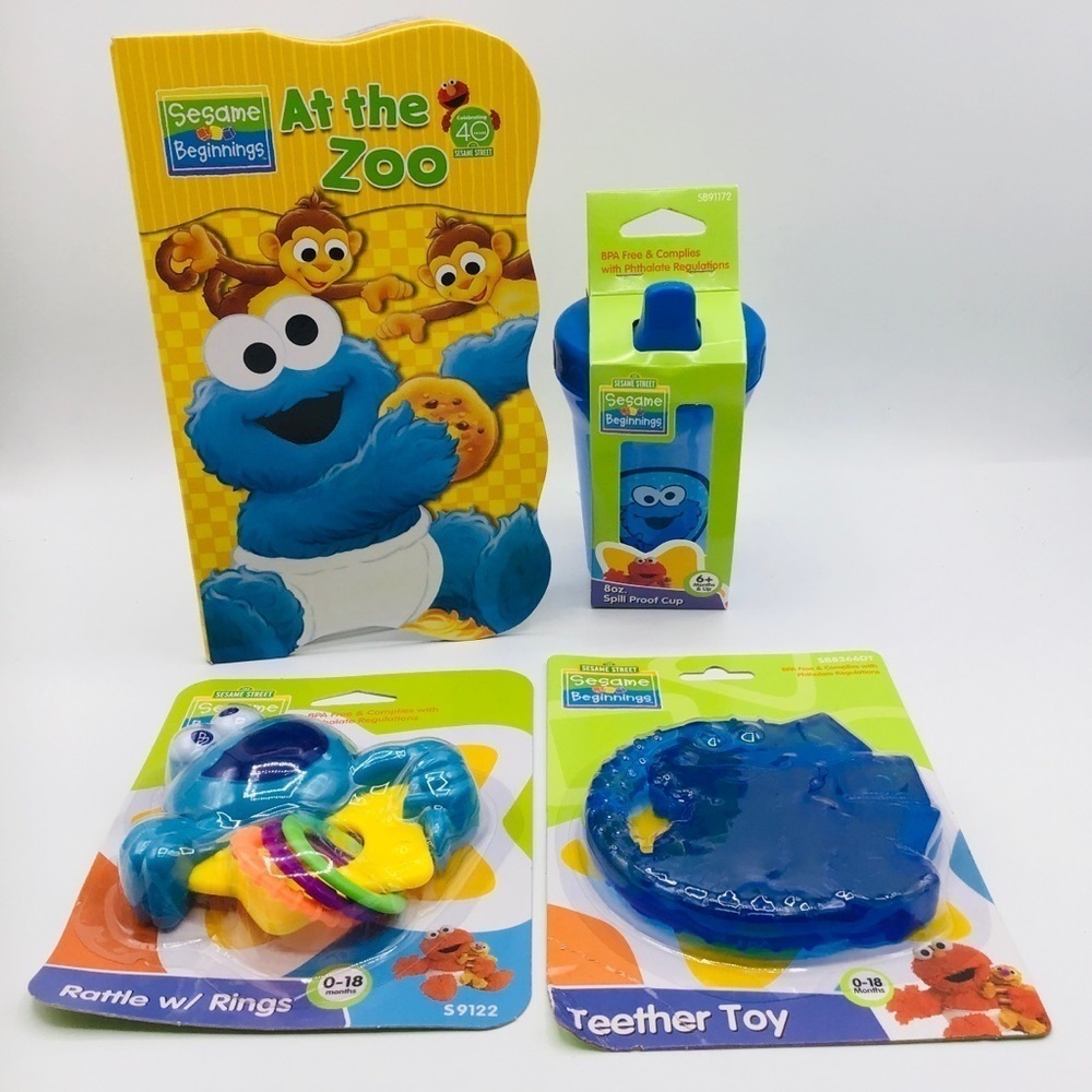 Cookie Monster Gift Set Sesame Street Baby Unisex Girl Boy Cup Book Teether